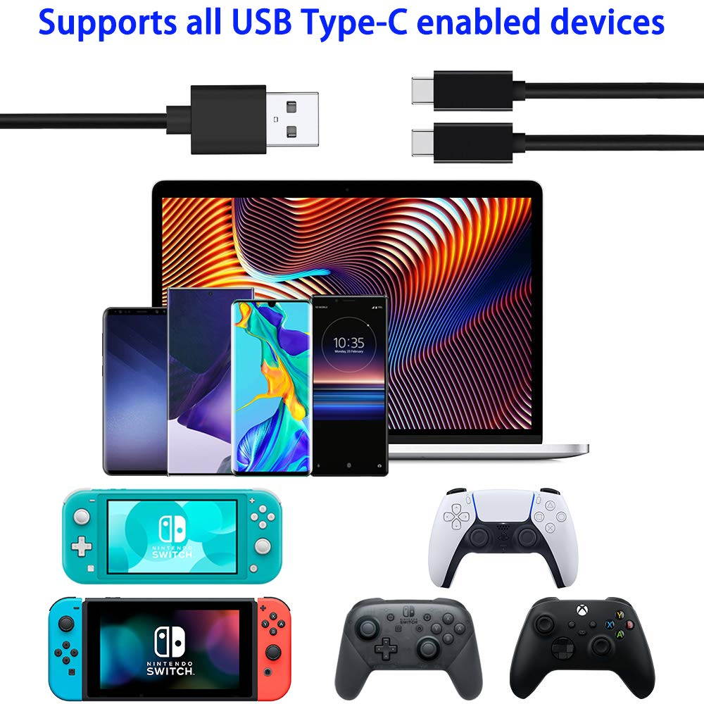 PS5 Xbox Series Controller Charging Cable, USB C Cable 15W 10ft, Type C 2.0 Fast Charging Cord 2 in 1 for Playstation 5, Xbox Series S/X, Nintendo Switch Lite Console & Pro Controller, Smartphone