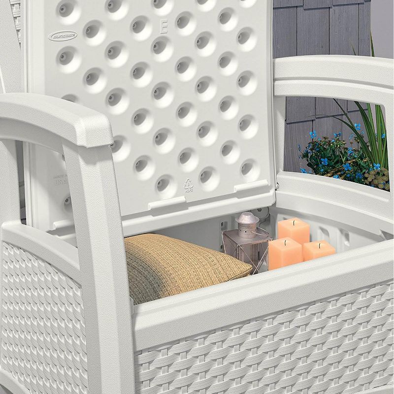 Suncast Elements Resin Wicker Design Club Chair with Storage, White (2 Pack)