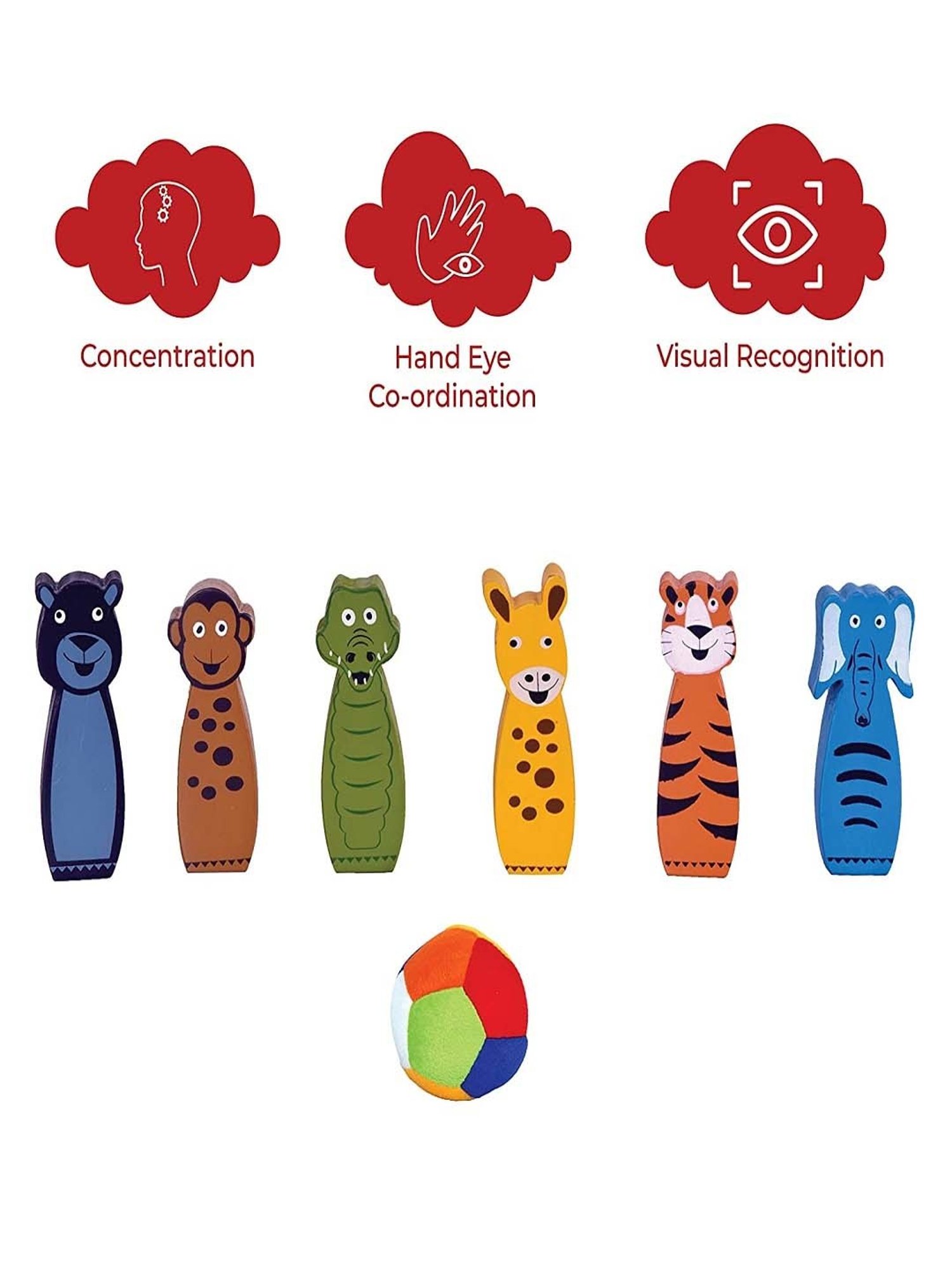 Desi Toys Kids Multicolor Wooden Jungle Bowling Game