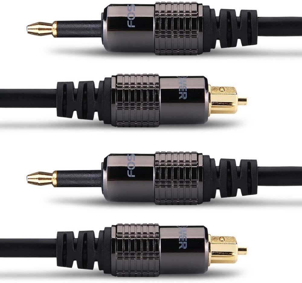 FosPower (6 Feet 2 Pack) 24K Gold Plated Toslink to Mini Toslink Digital Optical S/PDIF Audio Cable with Metal Connectors & Strain-Relief PVC Jacket