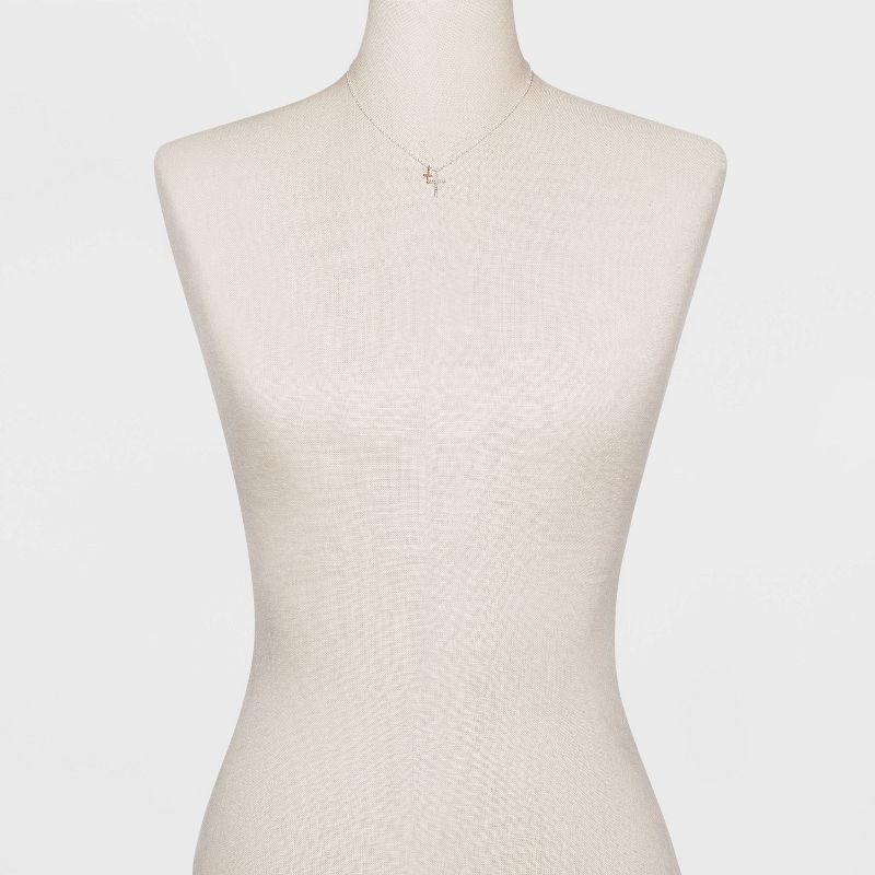 Silver Plated with Cubic Zirconia Double Cross Charm Necklace - Silver