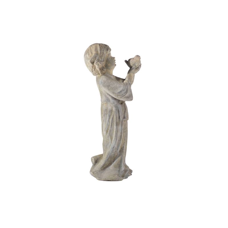 26" Resin Indoor/Outdoor Child Holding Bird Garden Statue Gray - Alfresco Home LLC