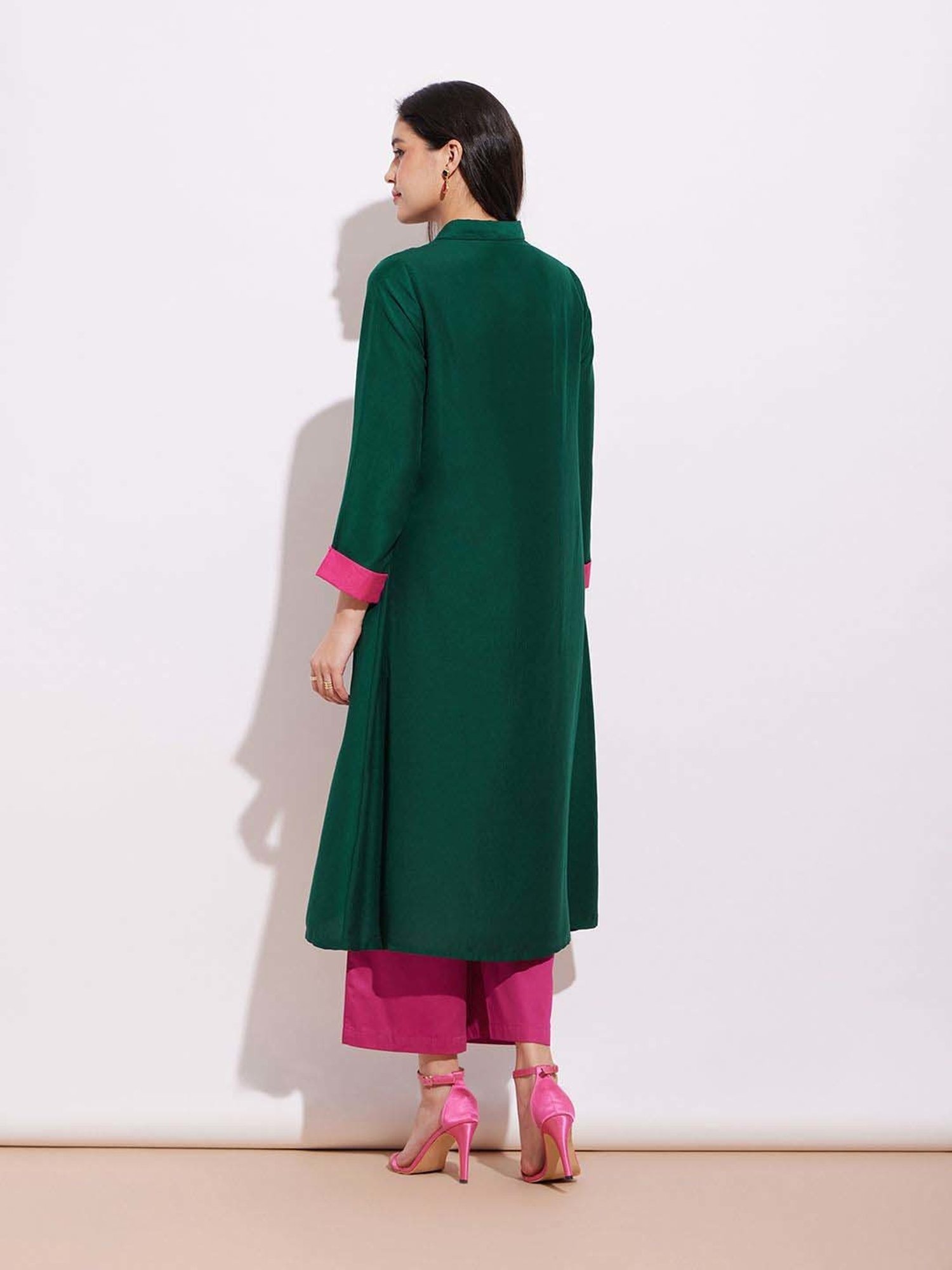 Pink Fort Green Straight Kurta