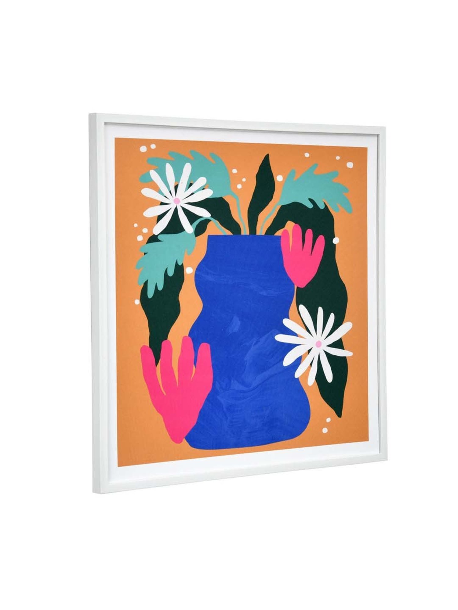 @home Blue Canvas Flower Pot Wall Painting