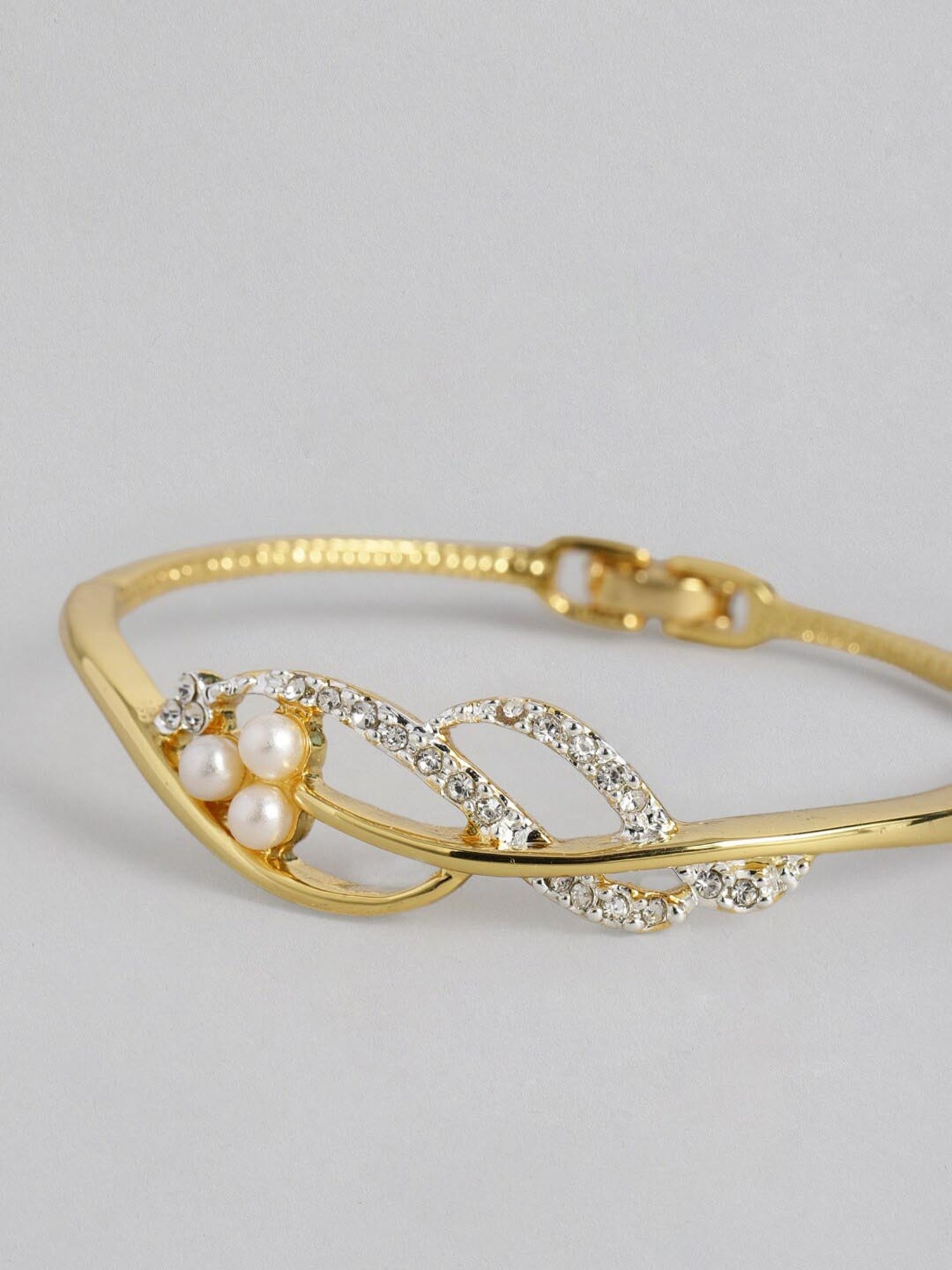 Estele Gold & Rhodium-Plated 3 Petal Wave Bracelet with Crystals for Women