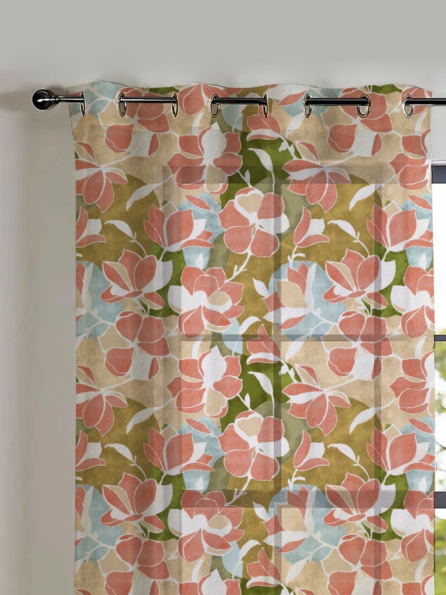 SPACES DRAPE STORY Boho Floral Multicolor Polyester 5 ft Sheer Window Curtains - Set of 2