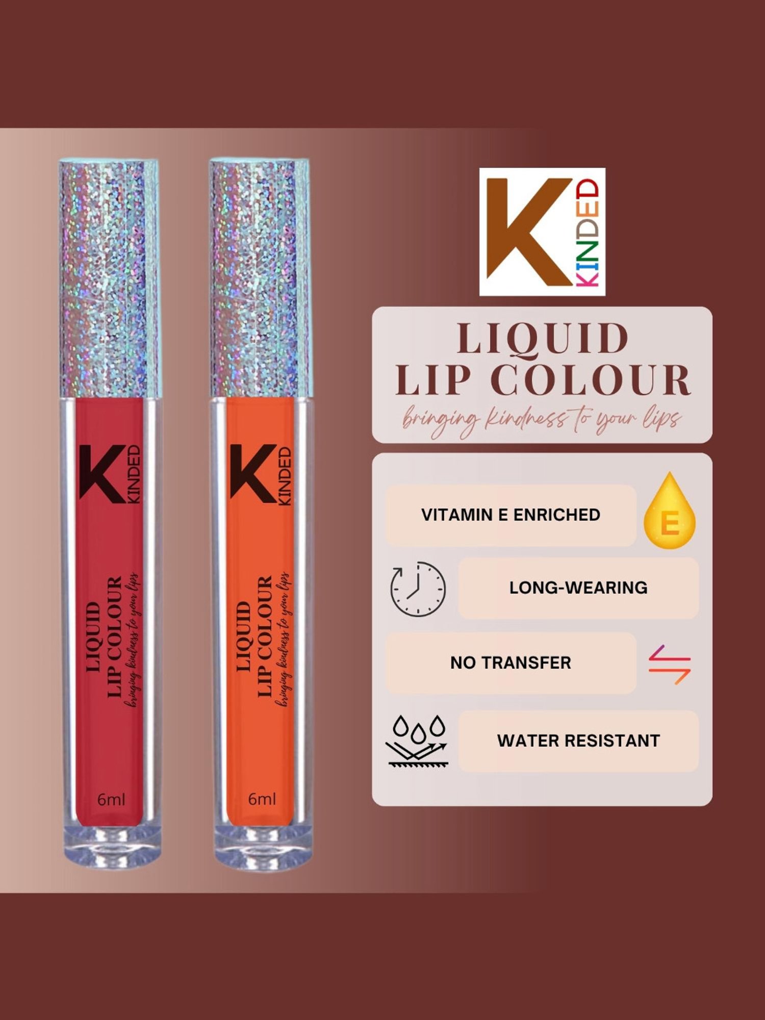 KINDED Liquid Lip Colour 04 Brick Red & 08 Sangria Orange Combo