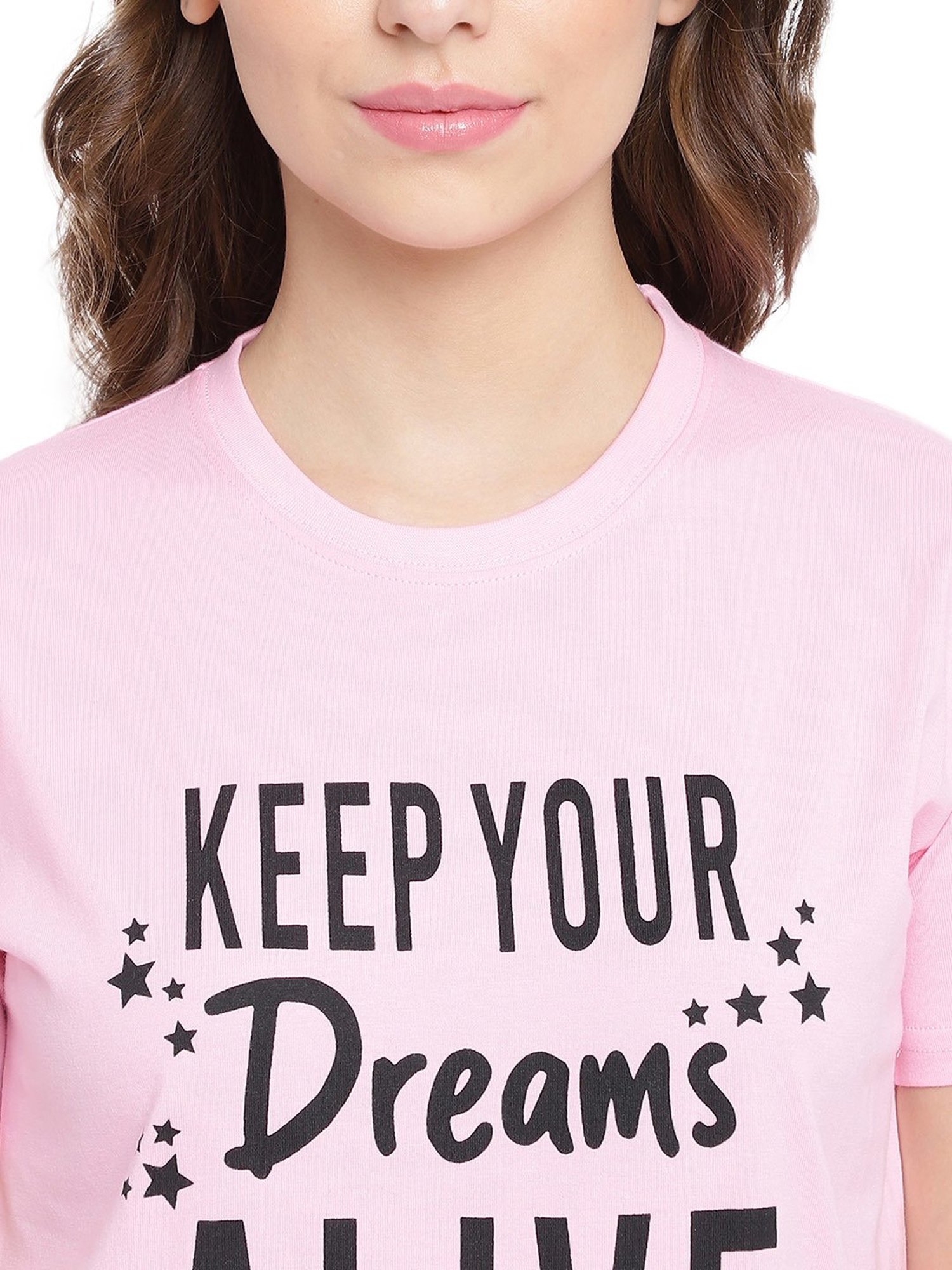 La Intimo Pink & Blue Printed T-Shirt With Pyjamas