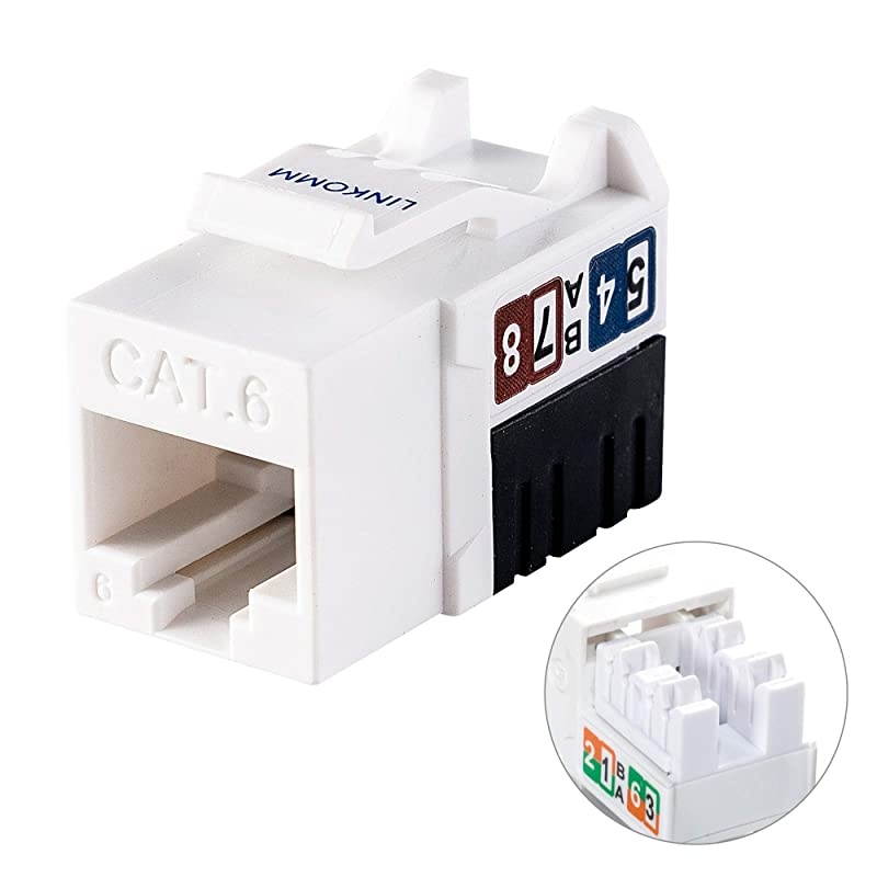 50Pack RJ45 Cat6 Slim Profile UTP Unshielded Keystone Jack with Punch Down Palm Holder White