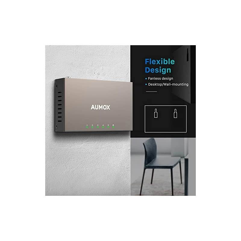 5 Port Gigabit Ethernet Network Switch Desktop Unmanaged Ethernet Splitter Durable Metal Casing Traffic Optimization Fanless Quite Plug and PlayAMSG205