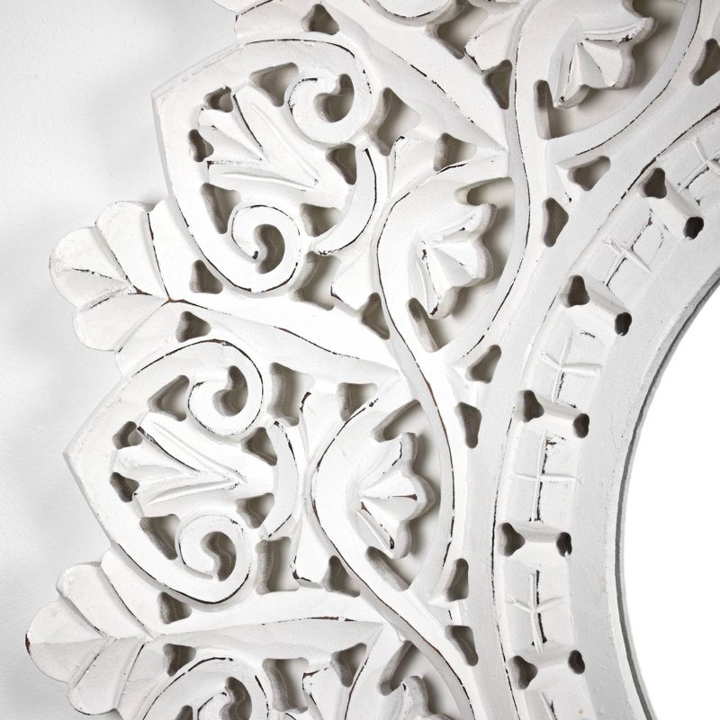 Hand Carved Wood Medallion Sunburst Accent Mirror White - Crystal Art Gallery