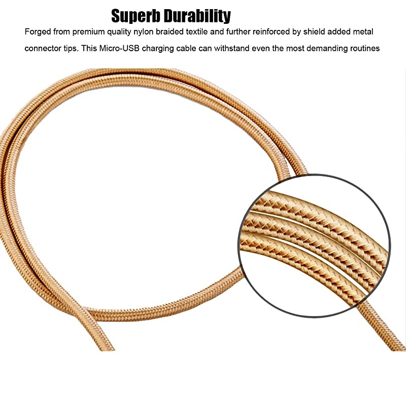 3-Pack] Micro USB Cord, Data sync and Power Charging Kindle fire Charger Cord for  Kindle Fire, Touch,HD, HDX, Kindle Paperwhite, Voyage, Oasis,  Tap,Nextbook M902R M907(Gold)