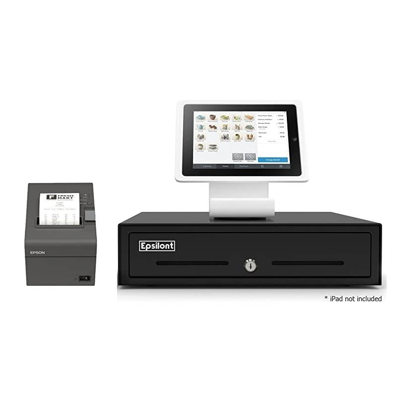 SQUARE POS REGISTER HARDWARE KIT- Stand for iPad 10.2" & 10.5", USB Direct Thermal Printer and  Cash Drawer (Black)