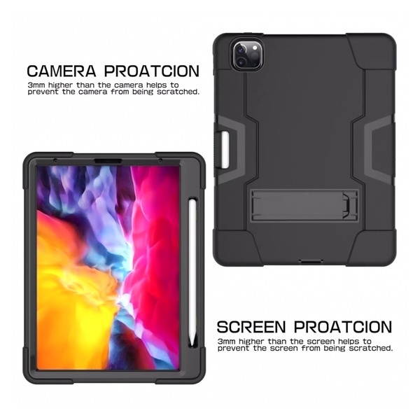 Shock Absorption Rugged Hybrid Armor Case with Kickstand for iPad Pro 11 inch (1st and 2nd Generation) - Black