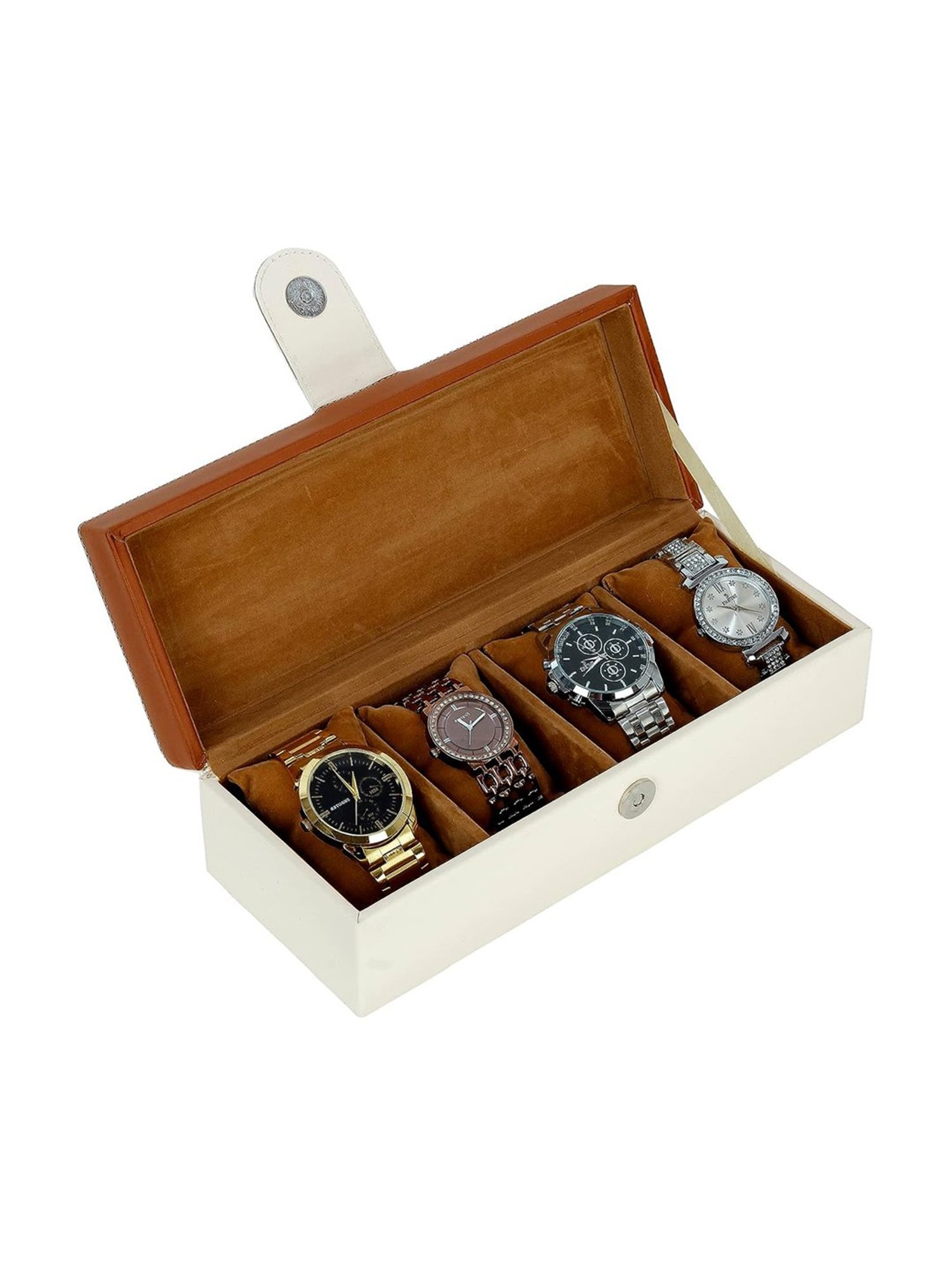 Leather World Beige Watch Box Holder Organizer Case in 4 Slots