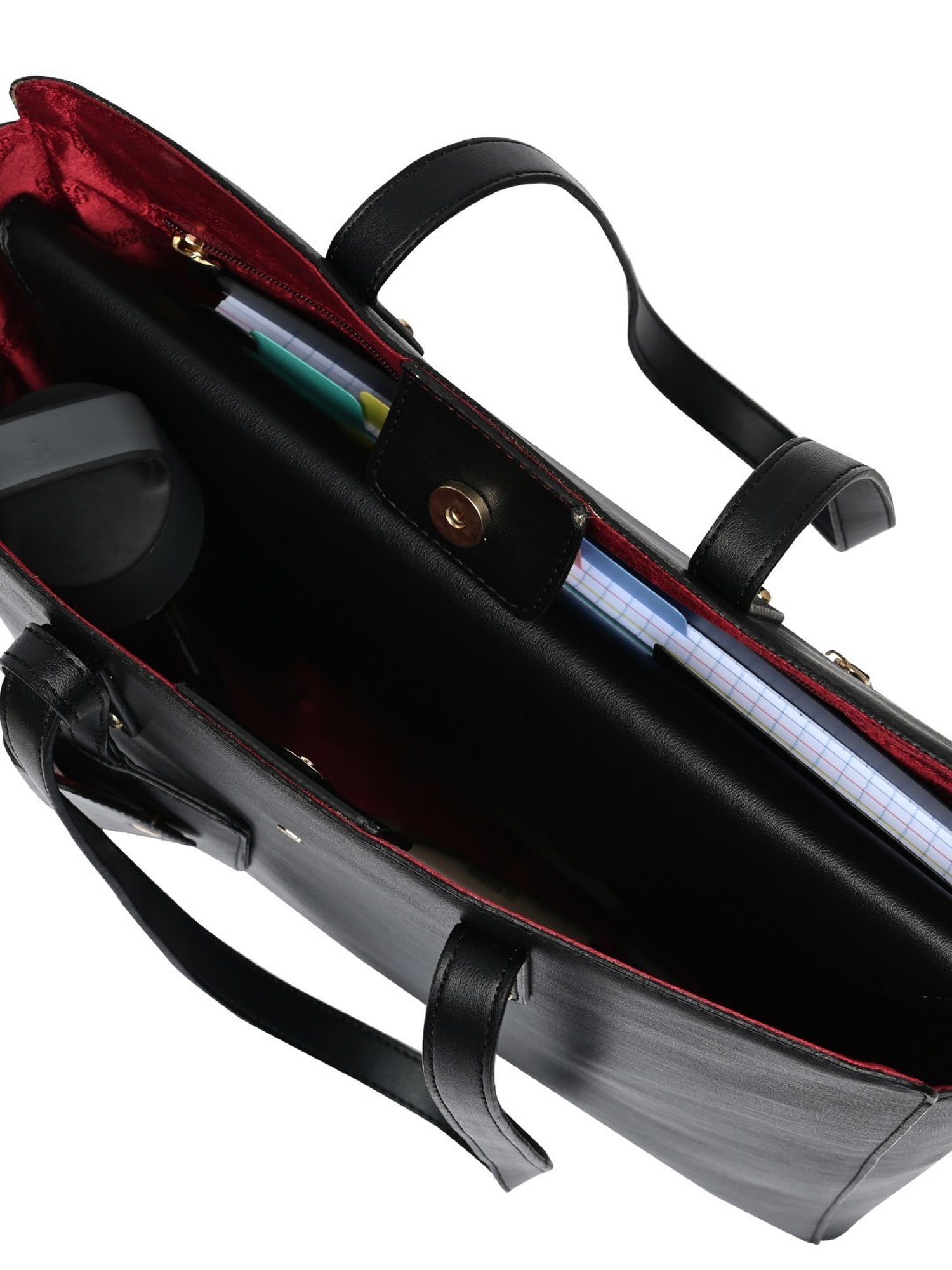 Horra Black Solid Large Tote Handbag with Pouch