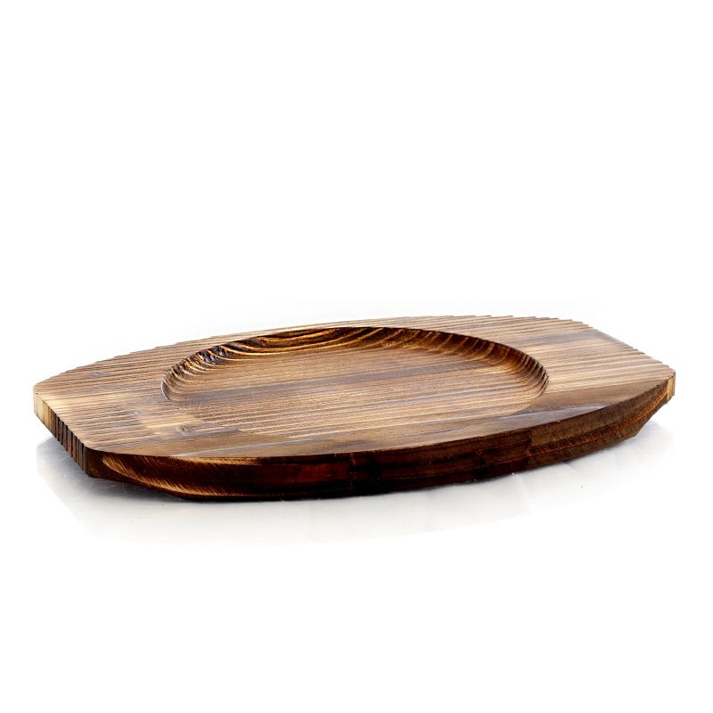 General Store Addlestone 2 Piece 7 Inch Pre-seasoned Oval Cast Iron Server with Burned Furwood Base