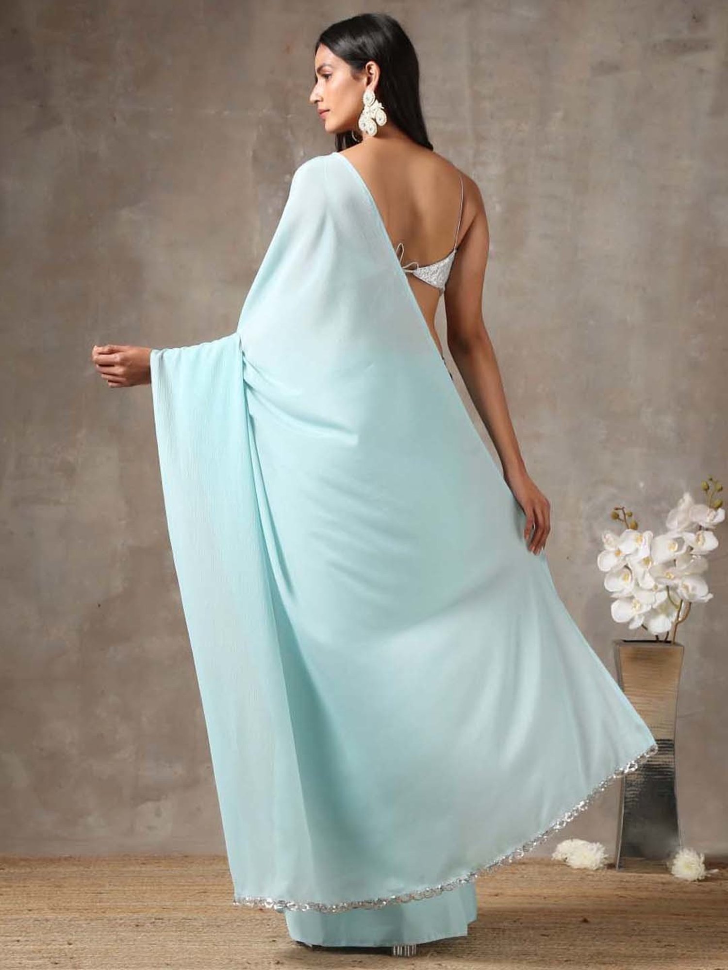 Swtantra Sky Blue Chinon Saree