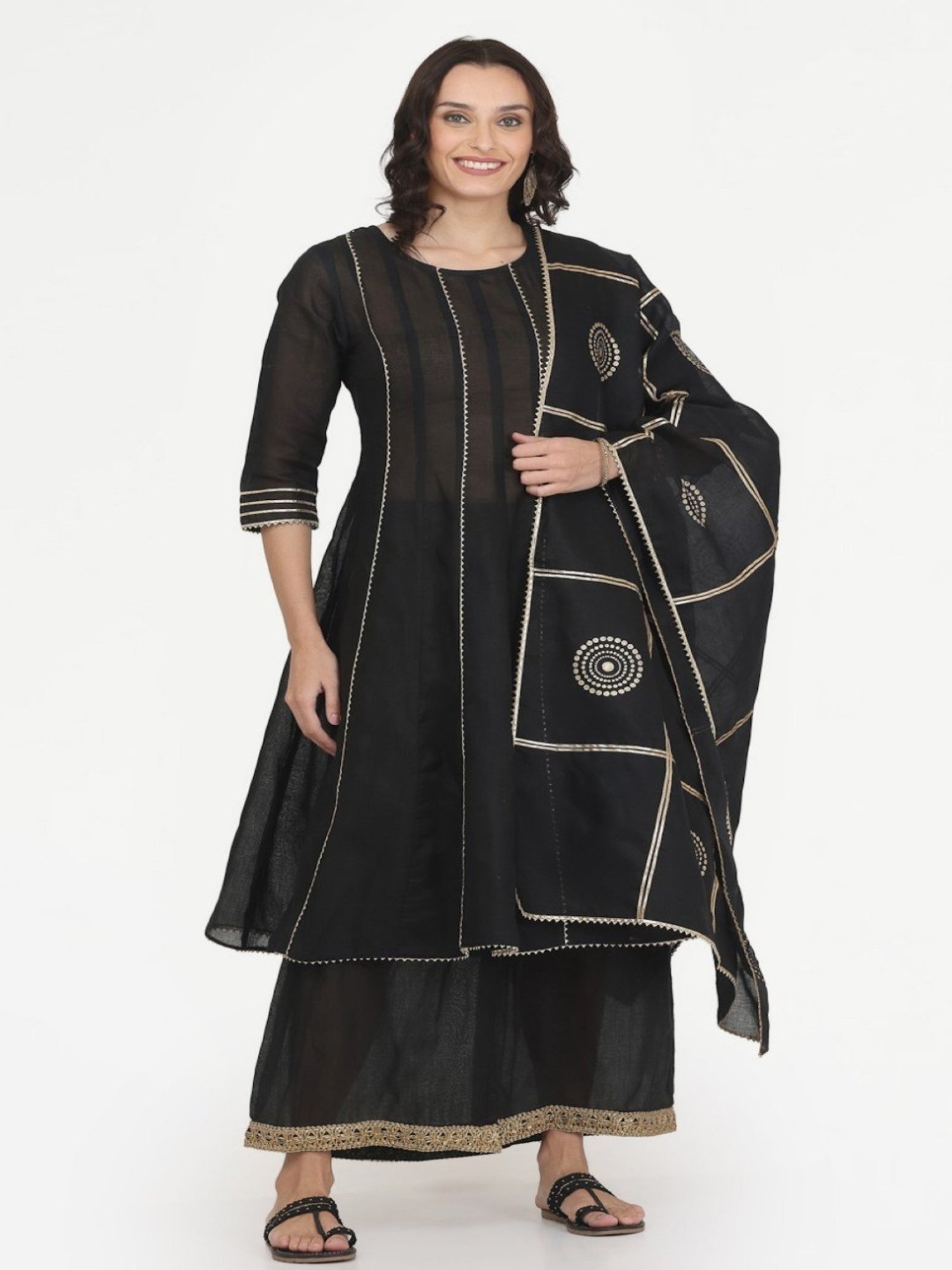 Kaanchie Nanggia Black Gota Work Kurta Pant with Printed Duatta