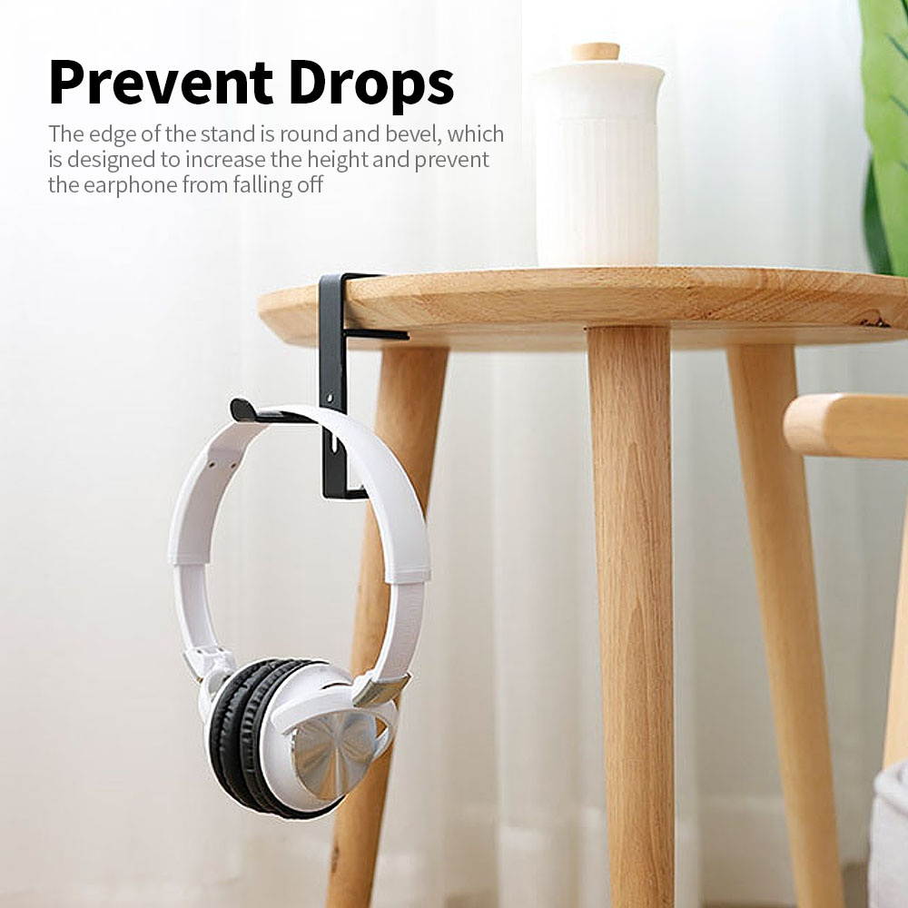 Clip-edge Type Headphone Holder Bracket Hanger Metal Wall Clamp Hook Adjustable Earphone Stand Desktop Mount White