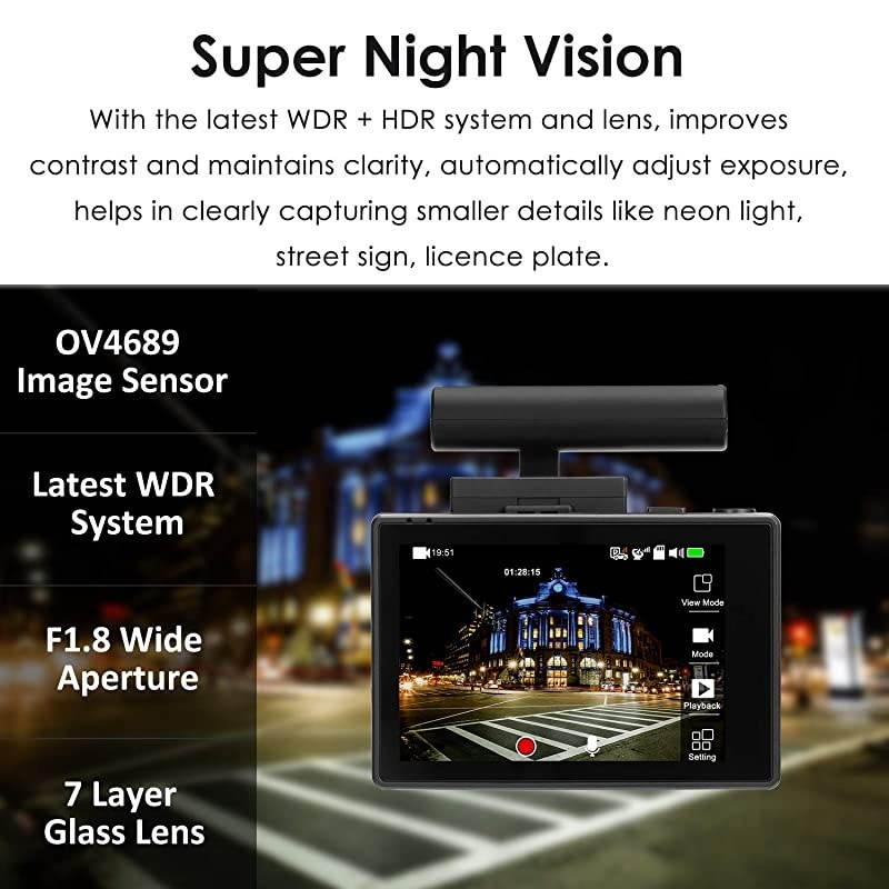 Dual Dash Cam 4K Front and Rear Car Camera 1080P+1080P, 3" OLED Touch Screen WiFi GPS Night Mode 150&deg;, Parking Mode, Time Lapse, WDR, G-Sensor, Loop Recording for Cars, Trucks