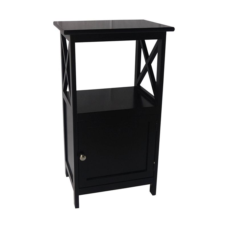28.74" Single Door Wooden Storage Cabinet with Open Shelf and X Side Panels Black - The Urban Port