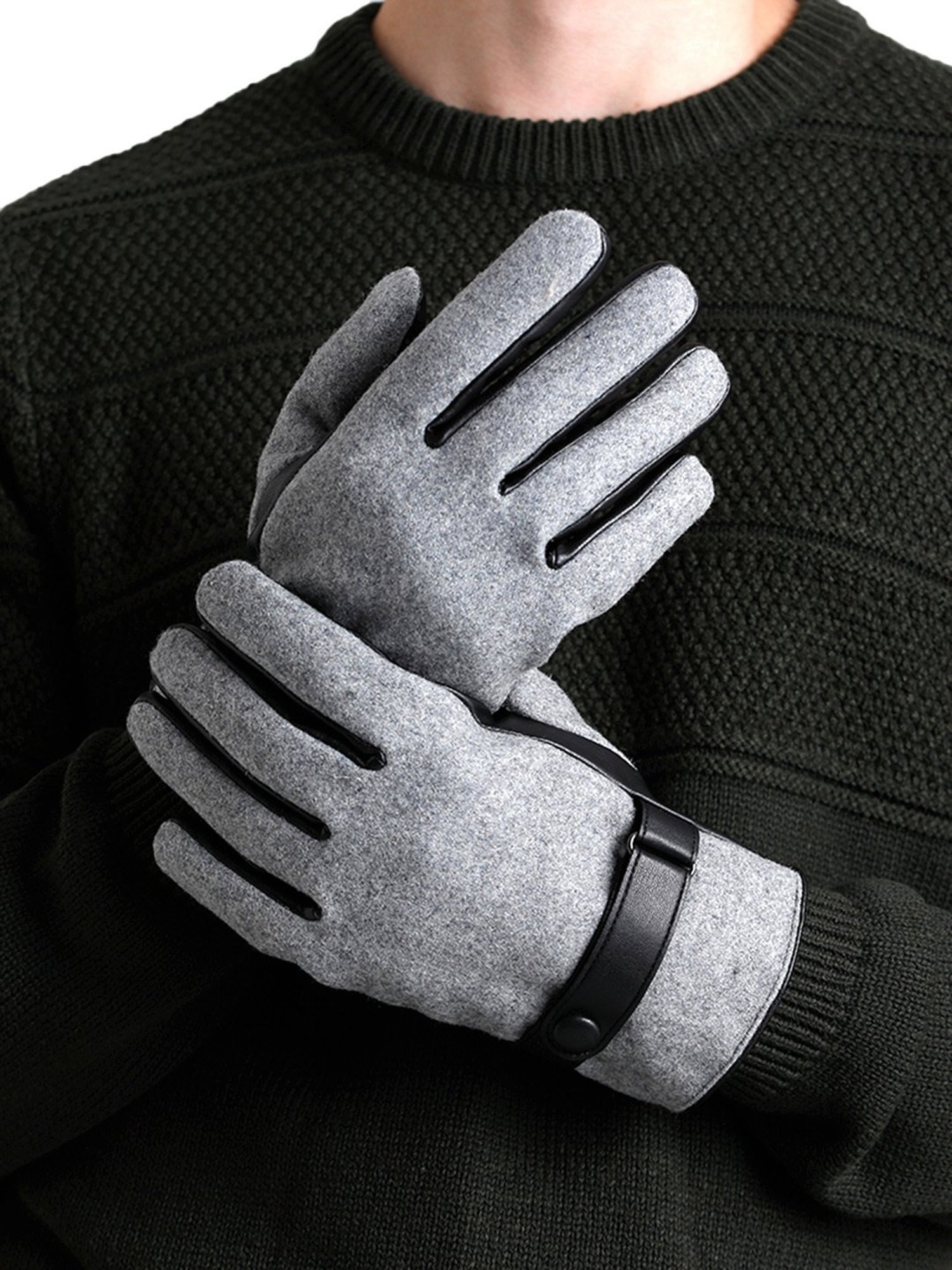 Royal Enfield Black Leather Solid Gloves