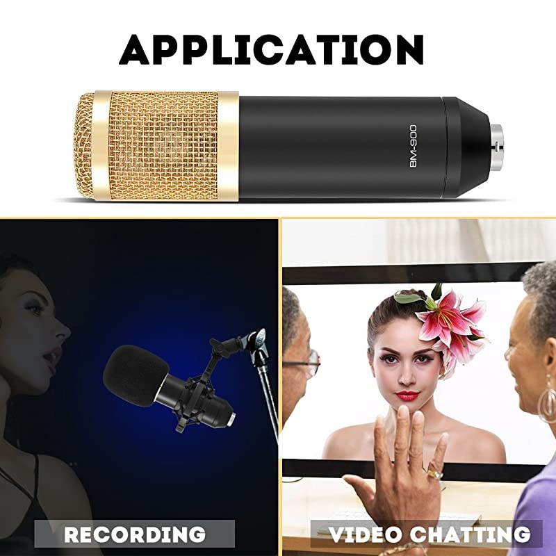 Cardioid Condenser Microphone BM-900 Kit, Podcast Recording Microphone with Stand Professional Condenser Studio Broadcasting Microphone