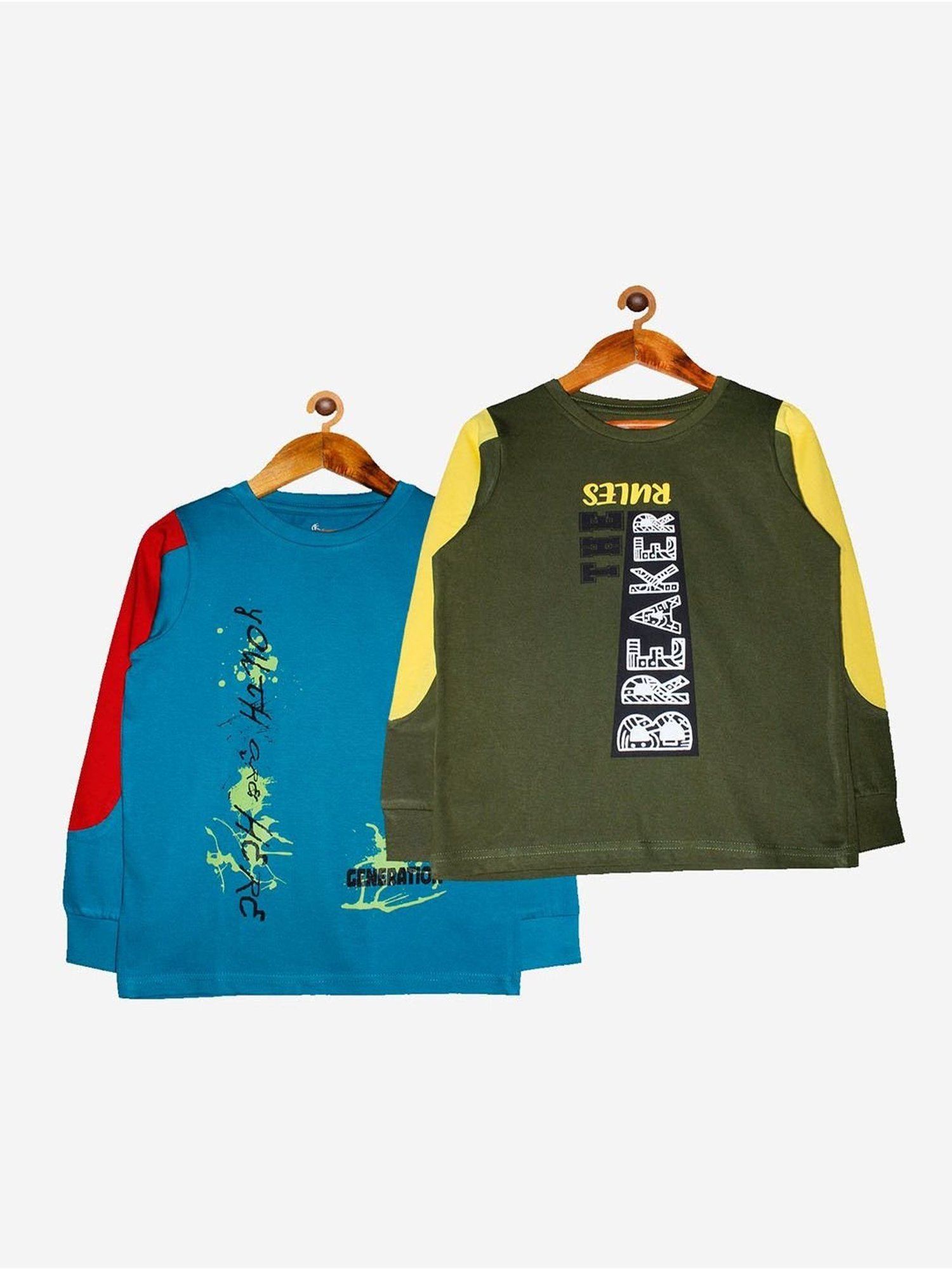 Kiddopanti Kids Green & Blue Printed T-Shirt (Pack Of 2)