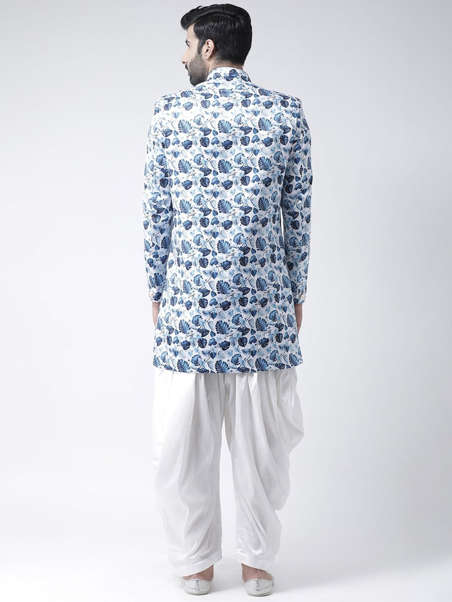 Hang up White & Blue Regular fit Printed Sherwani