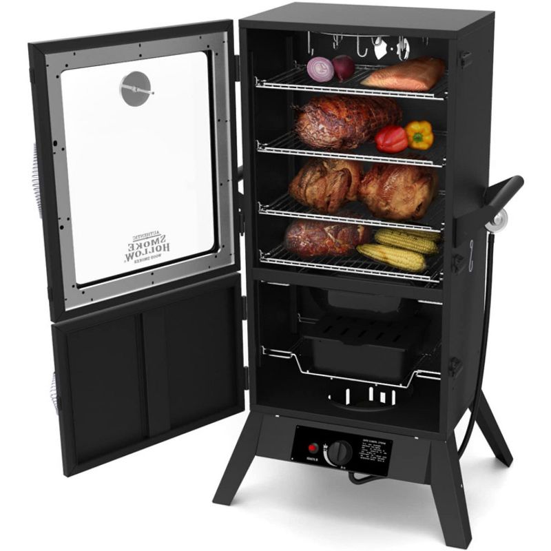 Smoke Hollow 38205GW 38 Inch 2 Door Tempered Window Welded Steel LP Gas Smoker with 4 Adjustable Chrome-Plated Cooking Grids, Black