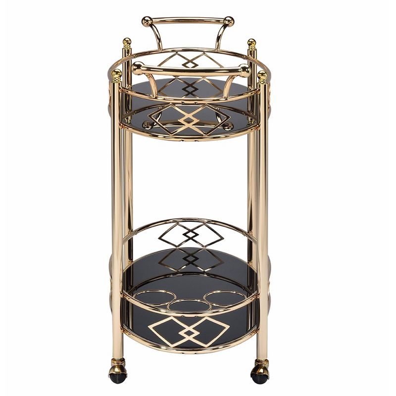 Metal Framed Serving Cart with Tempered Glass Top and Open Bottom Shelf Gold/Black - Benzara