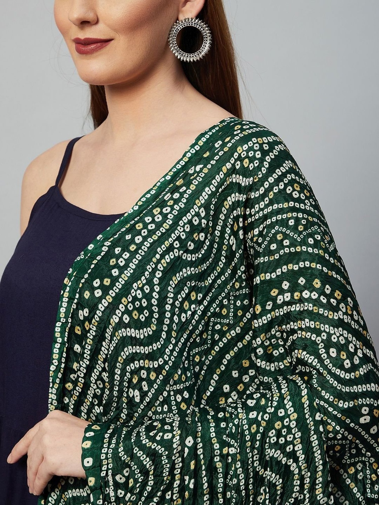Inweave Green Bandhani Print Dupatta