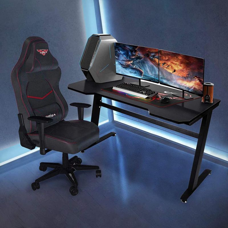 Gaming Desk 47.2" W x 23.6" D Home Office Computer PC Desk Gaming Table Curve Design for Men Boyfriend Female Gift, Black Gamer Workstation, with 2 Cable Management Holes XH