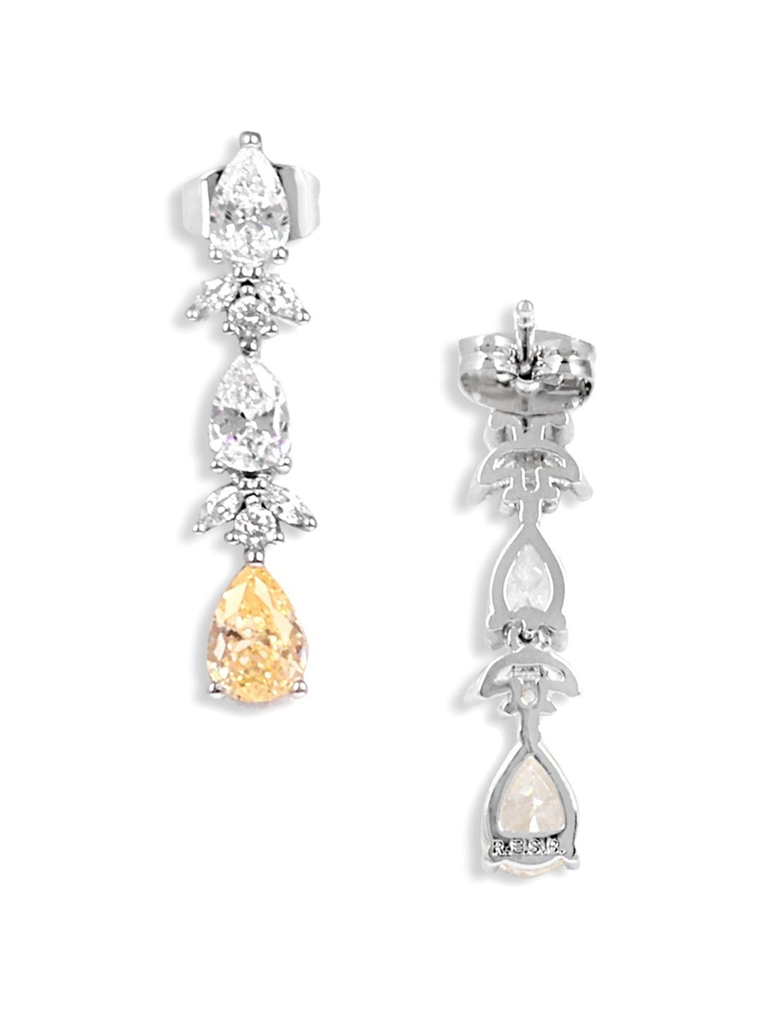 The Real Effect London Sonah Silver Citrine and White Stones Dangler Earrings