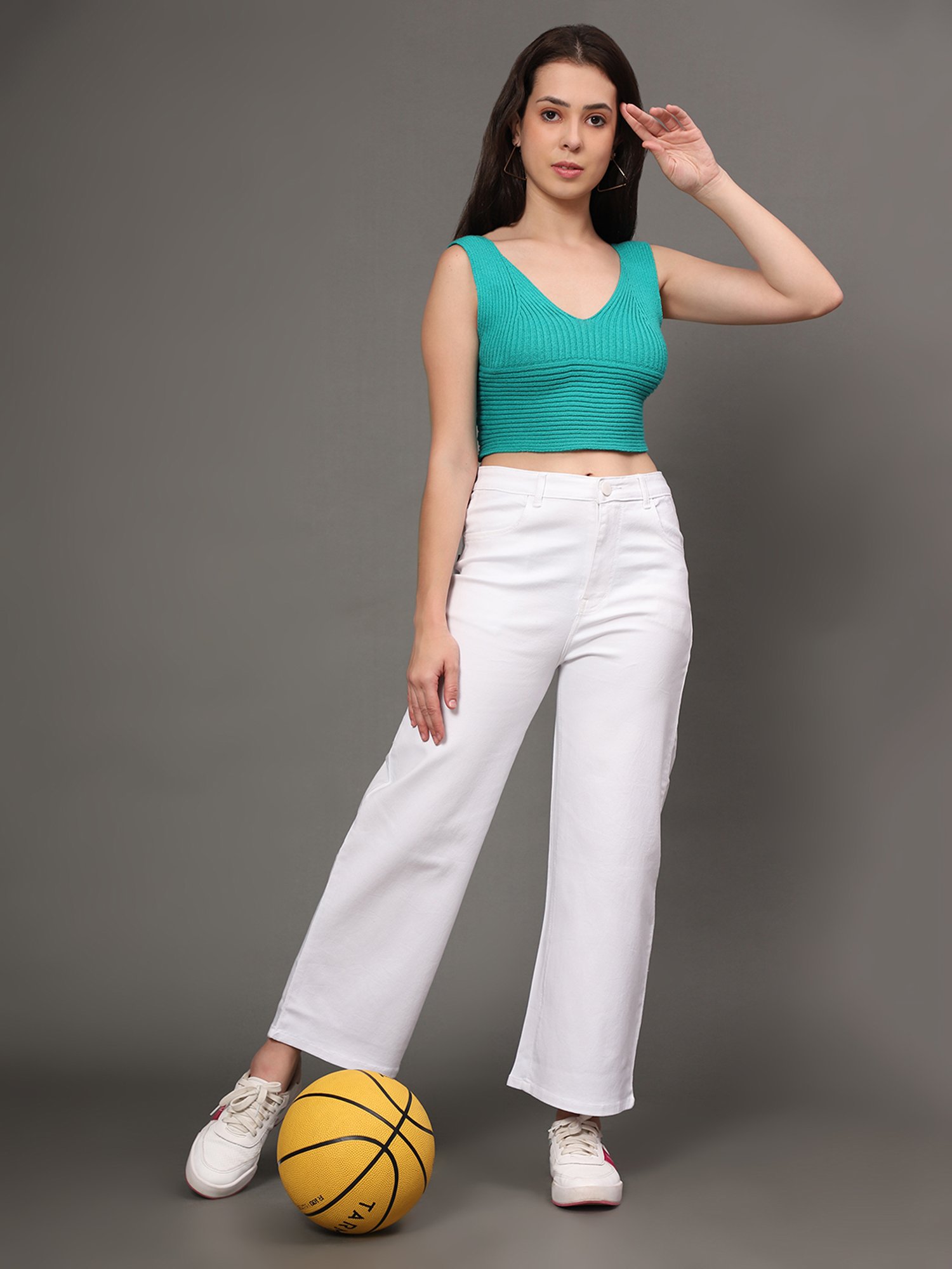 Angelfab White Cotton Relaxed Fit High Rise Jeans