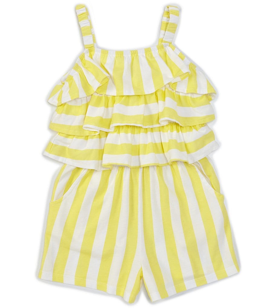 Flapdoodles Little Girls 2T-6X Tiered-Ruffles Stripe Popover Romper