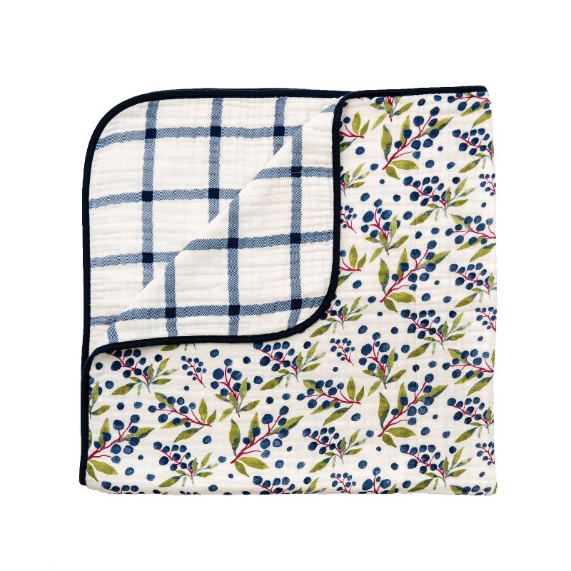 Touched by Nature Baby Organic Cotton Muslin Tranquility Blanket, Blue Elephant, One Size