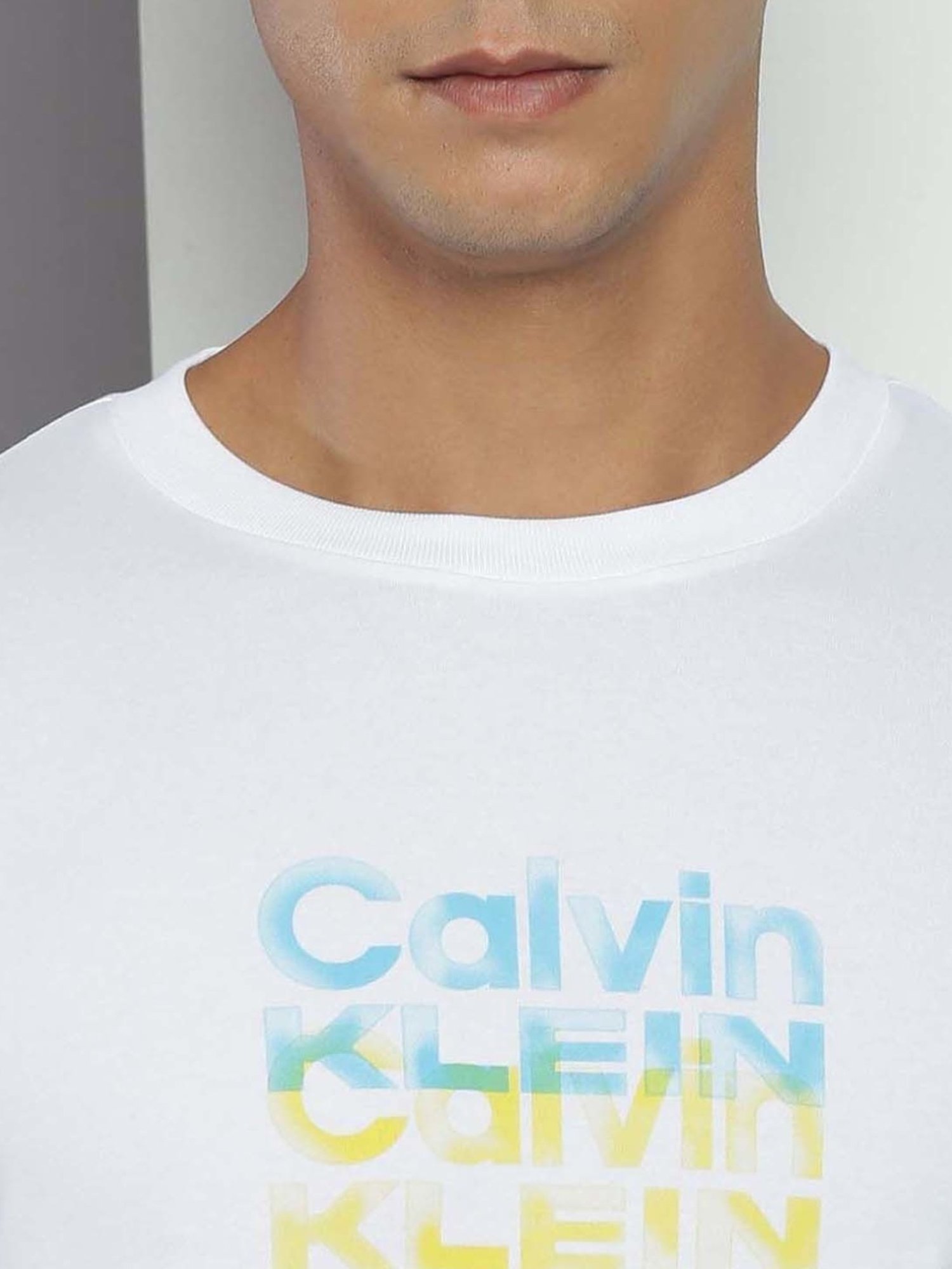 Calvin Klein Jeans Bright White Cotton Slim Fit Logo Printed T-Shirt