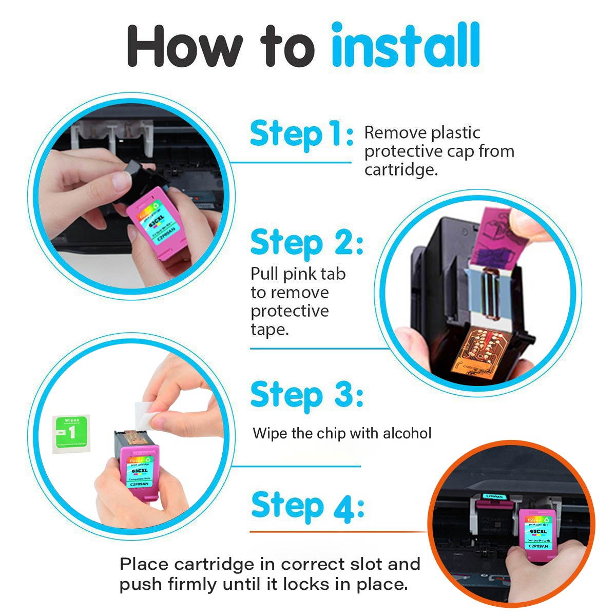 GREENCYCLE 3PK High Capacity 63XL 63 XL F6U63A Color Ink Cartridge Compatible for HP Deskjet 1112 2130 Printer,with Chip
