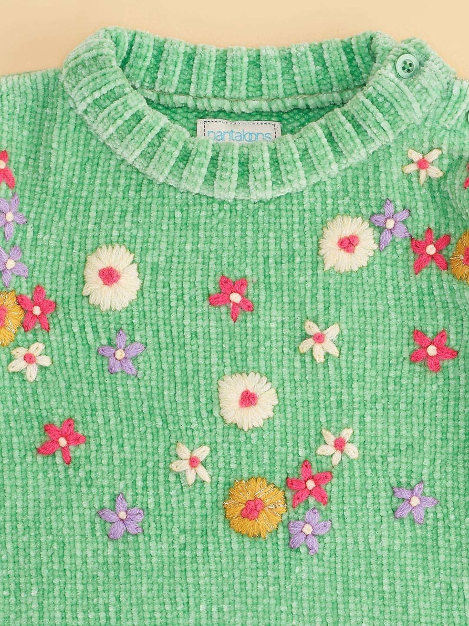 MINIKLUB Girls Green Self Design Full Sleeves Sweater
