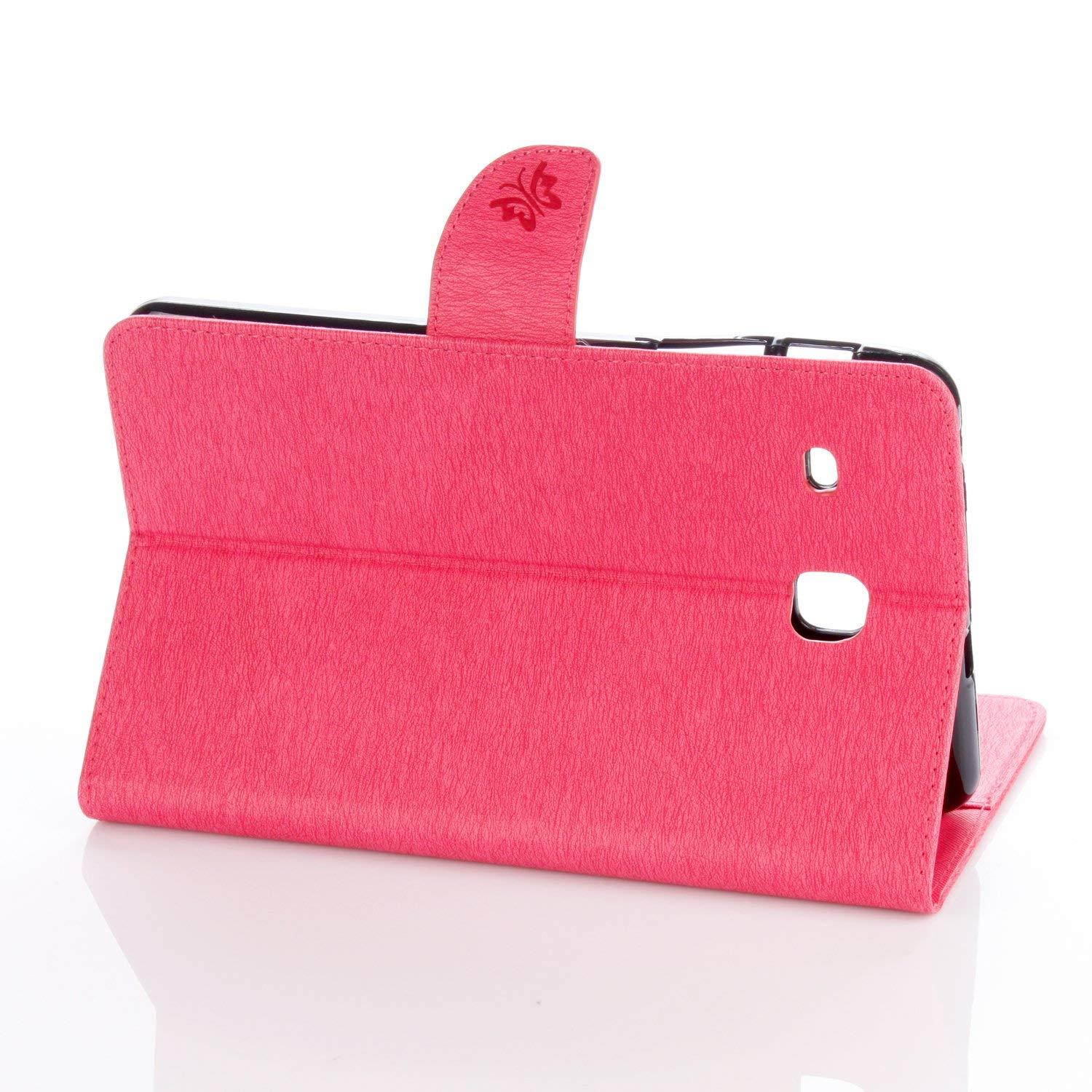 T377a/T377v Case, Galaxy Tab E 8.0" Tablet Case, Dteck Slim PU Leather Magnetic Closure Flip Stand Case [Embossed Flower Design] Protective Case for Samsung SM-T375/T377 4G LTE Verizon,Rose