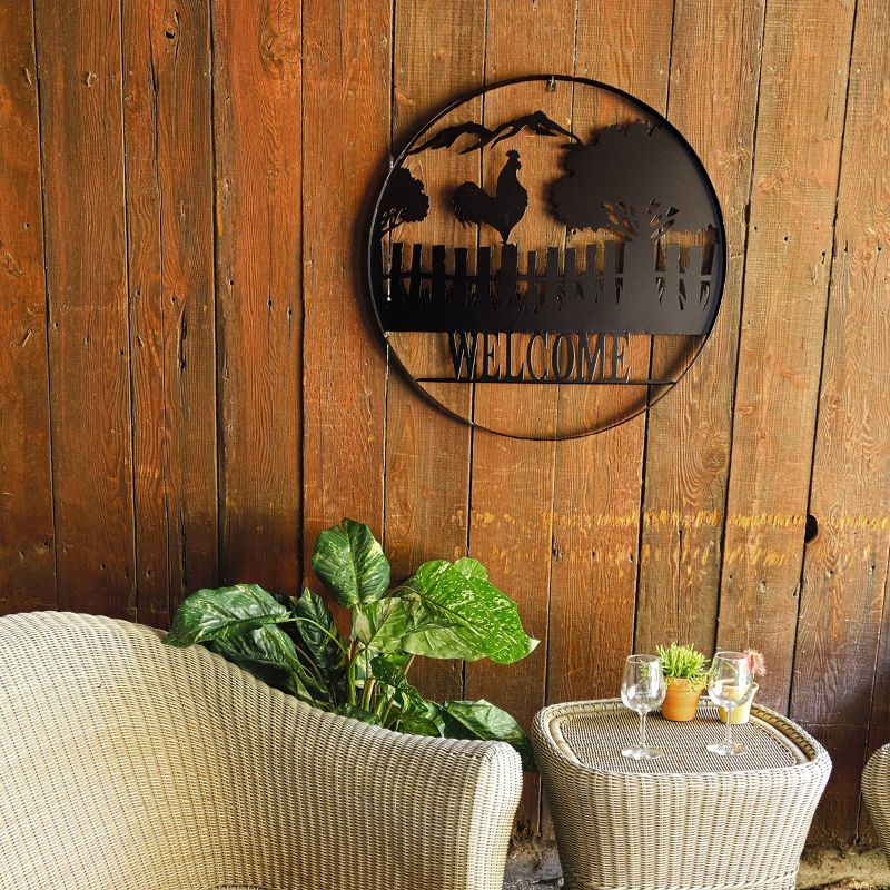 Alpine 31" Silhouette Farm Scenery Welcome Iron Decor Black