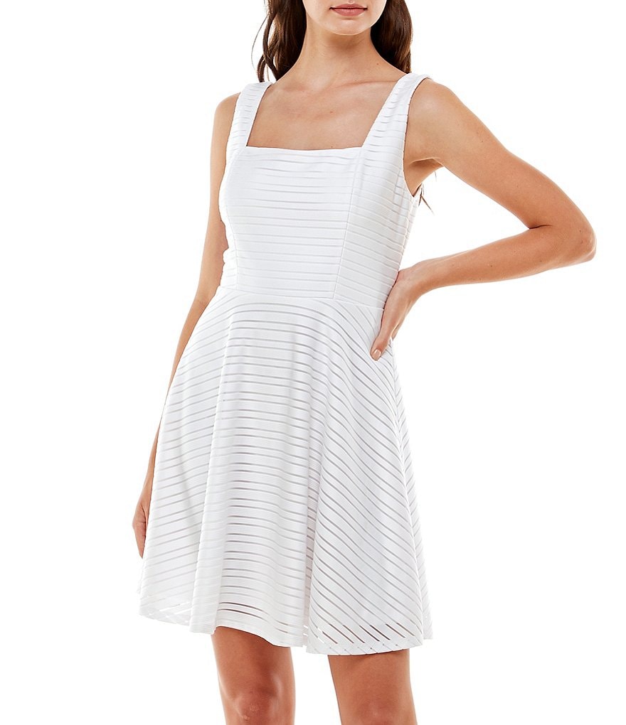 Jump Stripe Fit and Flare Square Neck Dress
