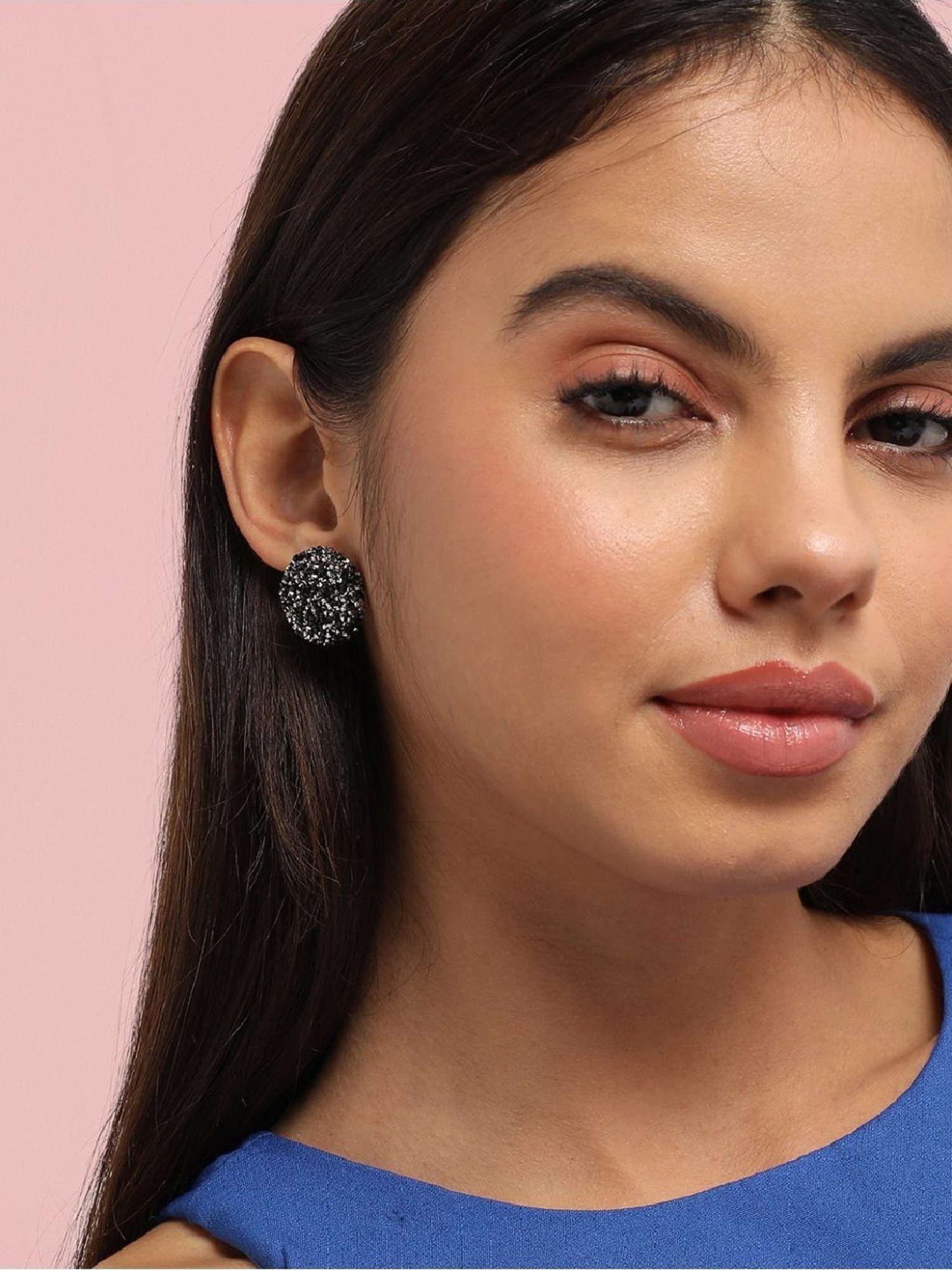 Sohi Women's Embellished Cluster Circular Stud Earrings  Black