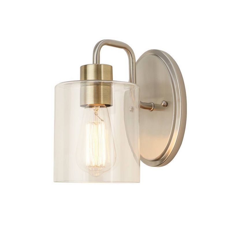 5.25" 1-Light Metal Bath Vanity Wall Sconce with Glass Shade Silver - Cresswell Lighting
