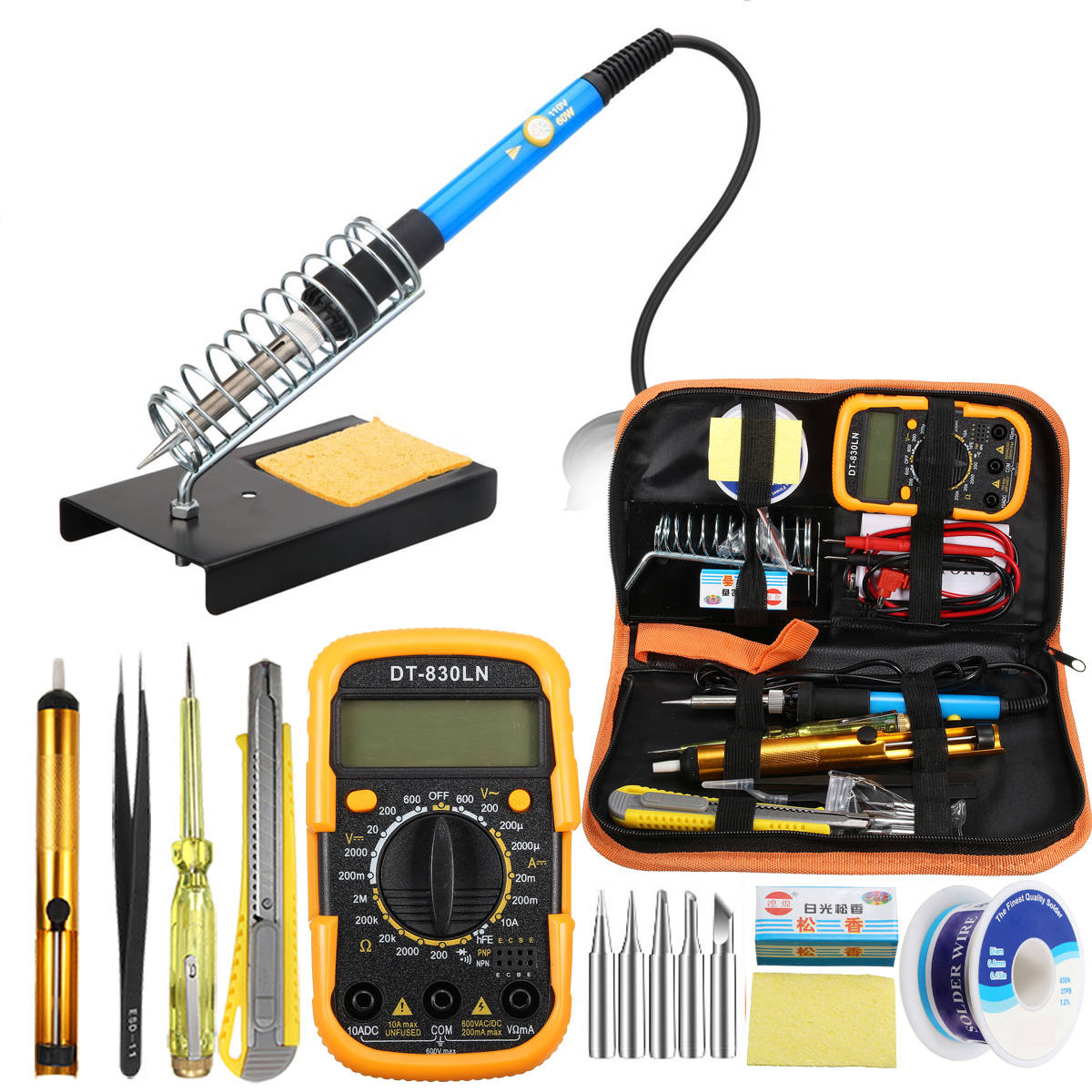 60W Solder Iron Kit Welding Electric Soldering Adjustable Temperature Multimeter