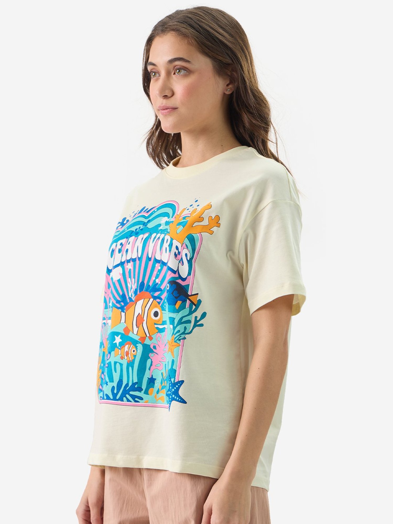 The Souled Store White Cotton Graphic Print T-Shirt