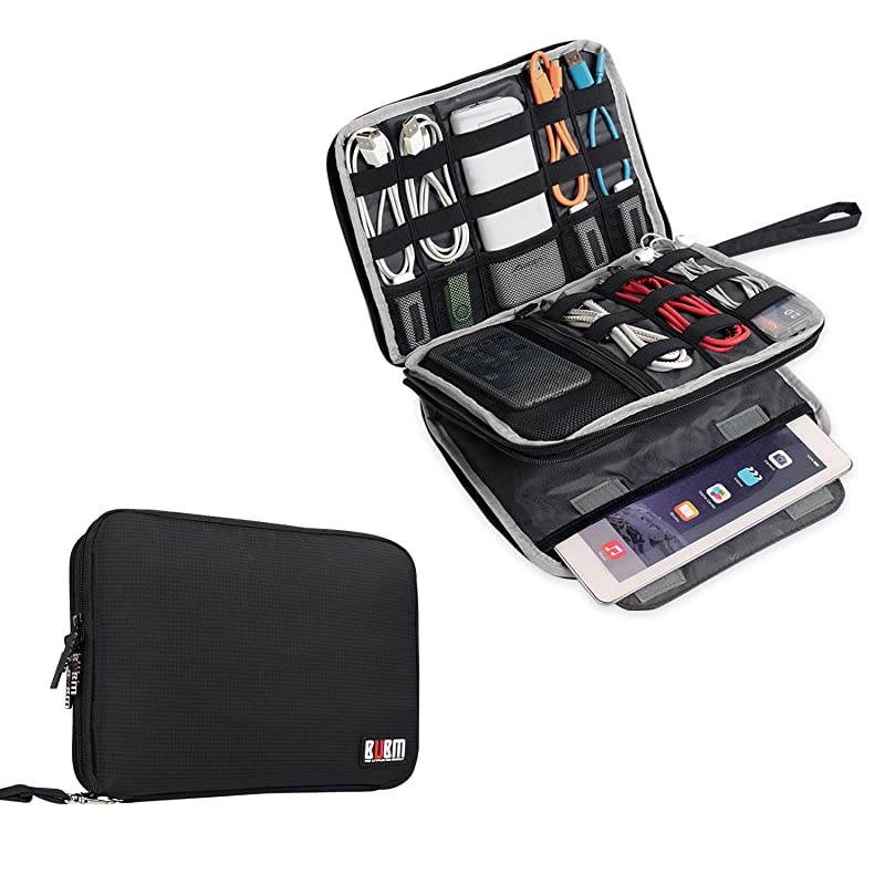 Double Layer Electronics Organizer/Travel Gadget Bag For Cables,Memory Cards,Flash Hard Drive and More,Fit For iPad Or Tablet(Up To 9.7")--Large, Black