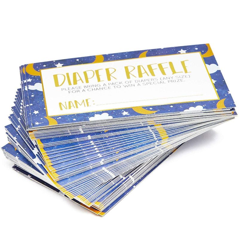 60 Counts Baby Shower Diaper Raffle Tickets, Lottery Invitation Insert Cards Baby Shower Game Supplies for Boys or Girls, Moon and Stars